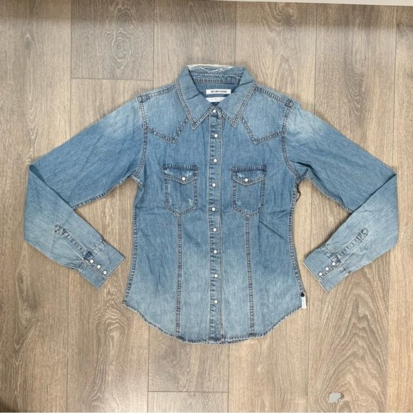 One Teaspoon Zeppelin Savannah Chambray Denim Shirt Button Down Distressed - Picture 2 of 16